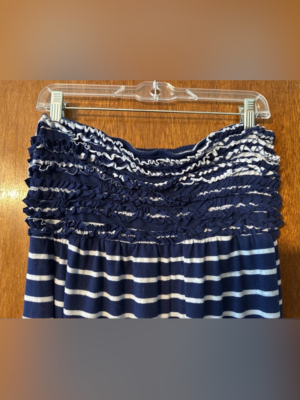 Xhilaration Navy White Striped Dress Maxi Strapless Ruched Front - Picture 6 of 6